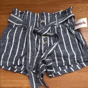 Sincerely Jules Navy Striped High Waist Shorts